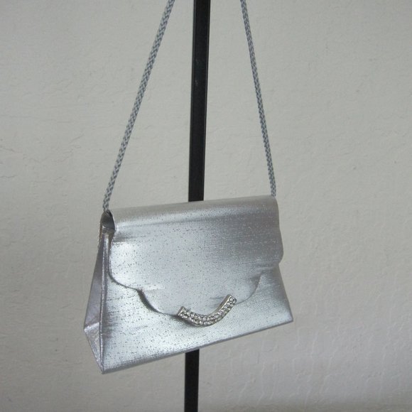 Silver Evening Bag, Stone Accents on closure - Picture 2 of 4